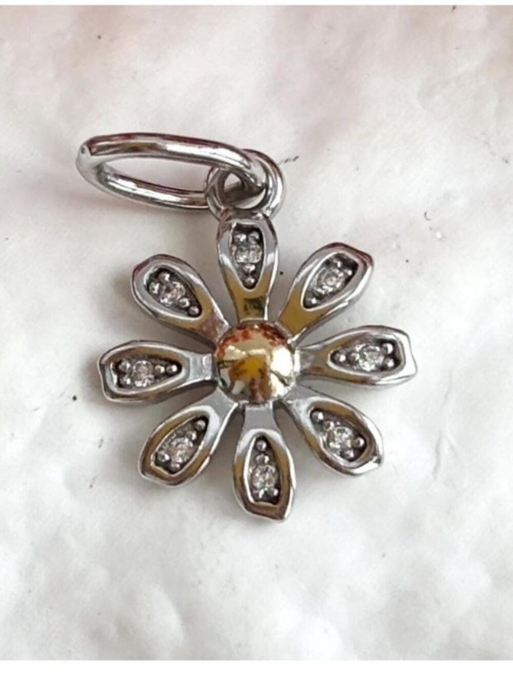 Daisy Floral Dual Toned CZ Dainty Sterling Silver 925 Vintage Pendant | Charm